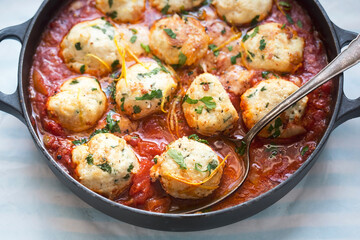 Chicken and ricotta meatballs in tomato sauce 