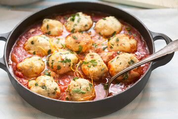 Chicken and ricotta meatballs in tomato sauce 
