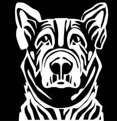 vector drawing of a dog with white lines on a black background.
