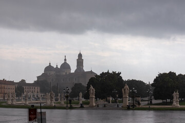 Scenic view after strong rain on Prato della Valle, Abbey of Santa Giustina, square in city of...