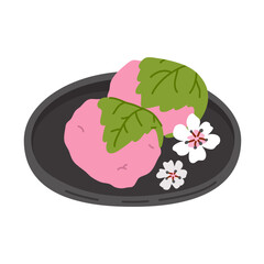 Vector illustration of cute  doodle asian food sakura mochi for print ,design, greeting card,sticker,icon