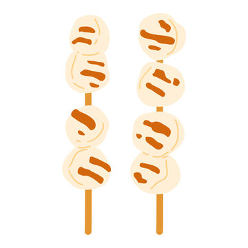 Vector illustration of cute  doodle asian food scallop yakitori for print ,design, greeting card,sticker,icon