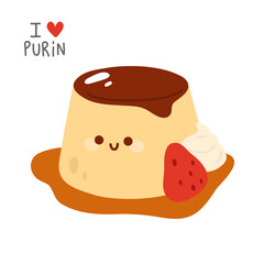 Vector illustration of cute  doodle asian food purin for print ,design, greeting card,sticker,icon