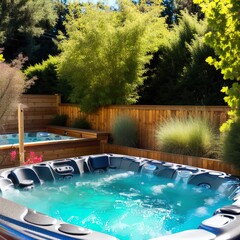 A bubbling hot tub in a backyard. 