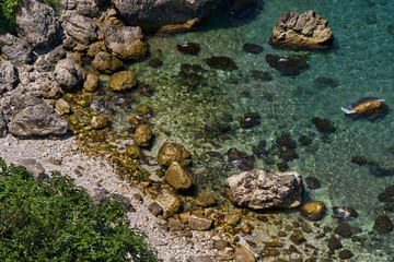 Sile, Istanbul. A wild beach in a beautiful lagoon on the shore of the Black Sea with caves, rocks and soft sand.