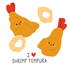 Vector illustration of cute  doodle asian food tempura shrimp for print ,design, greeting card,sticker,icon