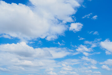 View scene of the white fluffy clouds and blue bright sky background