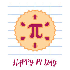 Happy Pi Day! Celebrate Pi Day. Mathematical constant. Pi Day Cherry Pie. Mathematical constant, irrational number, greek letter - obrazy, fototapety, plakaty