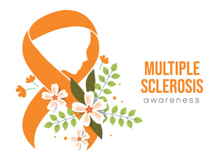 Multiple sclerosis ribbon awareness poster with an orange bow. Central nervous system disease. Medical concept. Vector illustration - obrazy, fototapety, plakaty