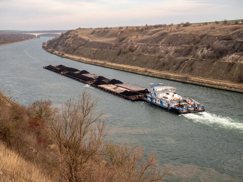 barge on the Danube - Black Sea canal in Romania