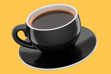 Ceramic coffee cup for cappuccino, americano, espresso, mocha, latte on yellow