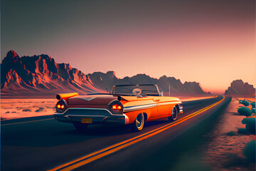 orange convertible car on the road, generative ai - obrazy, fototapety, plakaty