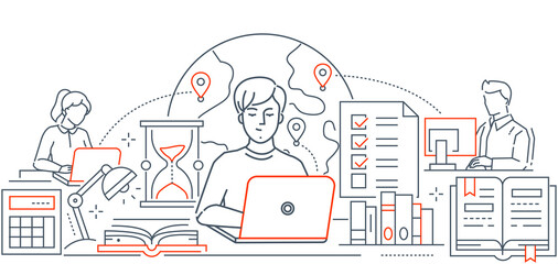 Online exam - line design style web banner