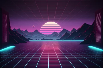Fotobehang Pruim 80s style background wallpaper - negative space background - free space wallpaper created with Generative AI technology