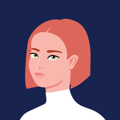 Portrait of a beautiful young redhead girl. Fashion and beauty. Female. Avatar for social networks. Bright art. Flat style