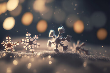 Winter background with blurry snowflakes and bokeh - Generative AI
