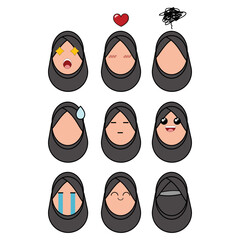 set of various expression hijab woman collection