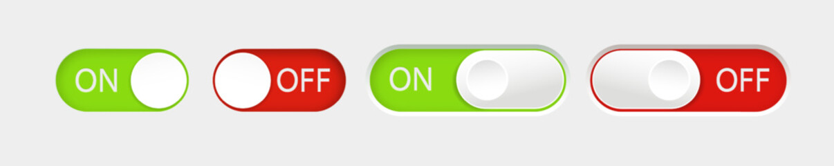 Toggle switch buttons isolated on white background. Vector 3D illustration