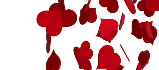 hearts on a transparent background. 3D rendering. for valentine's day and wedding. PNG Rain from hearts.