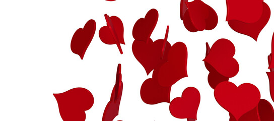3D illustration of hearts falling