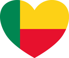 Benin flag in heart shape isolated  on  transparent  background