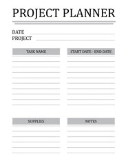 Project Planner Template. A concise design for a business notepad page. Business organizer. Project schedule. Letter format. Vector illustration