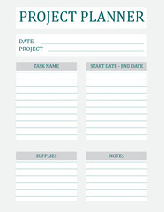 Obraz premium Project Planner Template. A concise design for a business notepad page. Business organizer. Project schedule. Letter format. Vector illustration