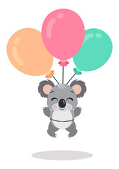 Cute koala flying with balloons