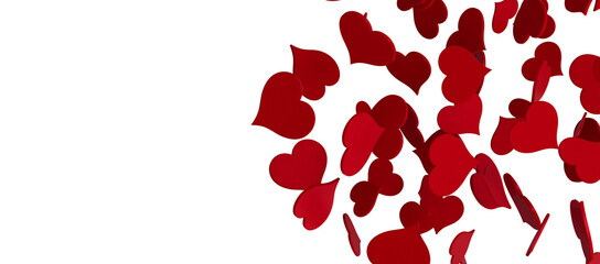 hearts on a transparent background. 3D rendering. for valentine's day and wedding. PNG Rain from hearts.