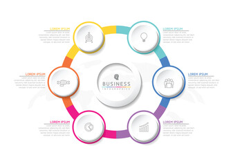 Circular Connection Steps business Infographic Template with 6 Element