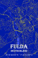 Nachtblaue moderne ästhetische Fulda Stadtkarte