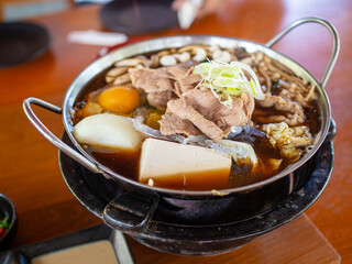 Buta pig nabe Black Shabu soup focus  view