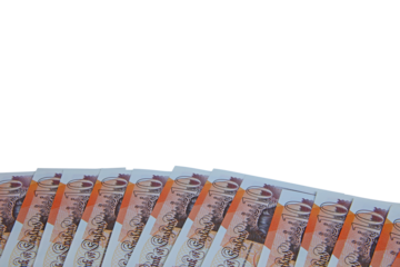 A plan view spread of ten pound notes sterling transparent png .