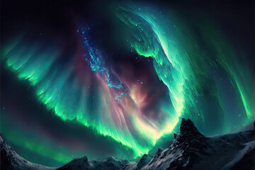 beautiful colorful northern lights in winter. Generative AI