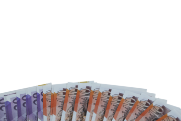 A spread of ten and twenty pound notes sterling transparent png .