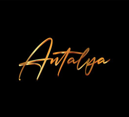 Obraz premium decorative 3d gold antalya text on black background