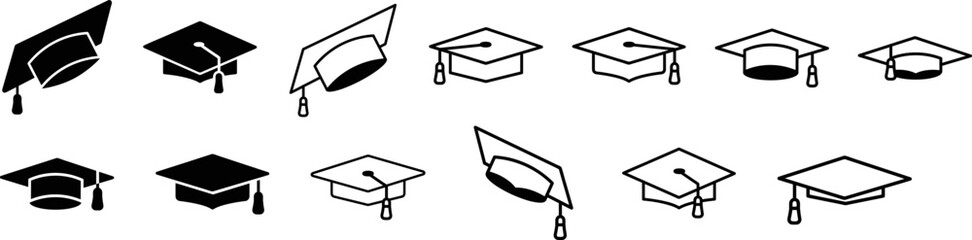 Congratulations graduation. Class of 2023. Graduation cap icons. Academy of Education School of Learning - obrazy, fototapety, plakaty