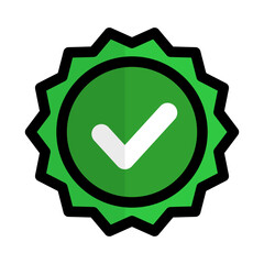 Flat design check mark badge icon. Vector.