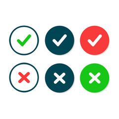 Checkmark and check icon. approve or deny line art vector color icon for apps and websites and ui ux.