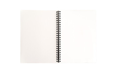 top down view of blank open spiral note pad, transparent background PNG