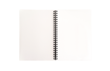top down view of blank open spiral note pad, transparent background PNG