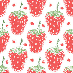 Seamless strawberry pattern. Doodle vector background with strawberry icons