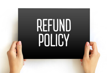 Refund Policy text on card, business concept background