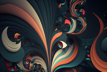 Abstract colorful curves dark background generative ai