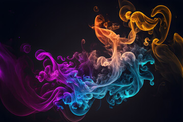 Colorful smoke with dark background. generative ai