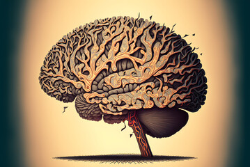 Beautiful illustration of a human brain with generative AI