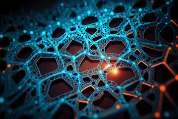 Glowing abstract blue neural network generative ai