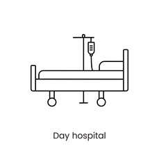 Day hospital inpatient line icon in vector, illustration of a medical bed and iv drip.