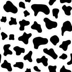 Cow texture pattern black and white. Spot skin seamless background. Animal skin template. Vector design illustration.