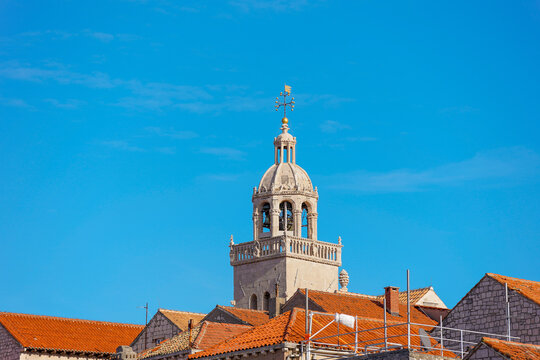 View of the Korcula Old Town Cathedral Belfry